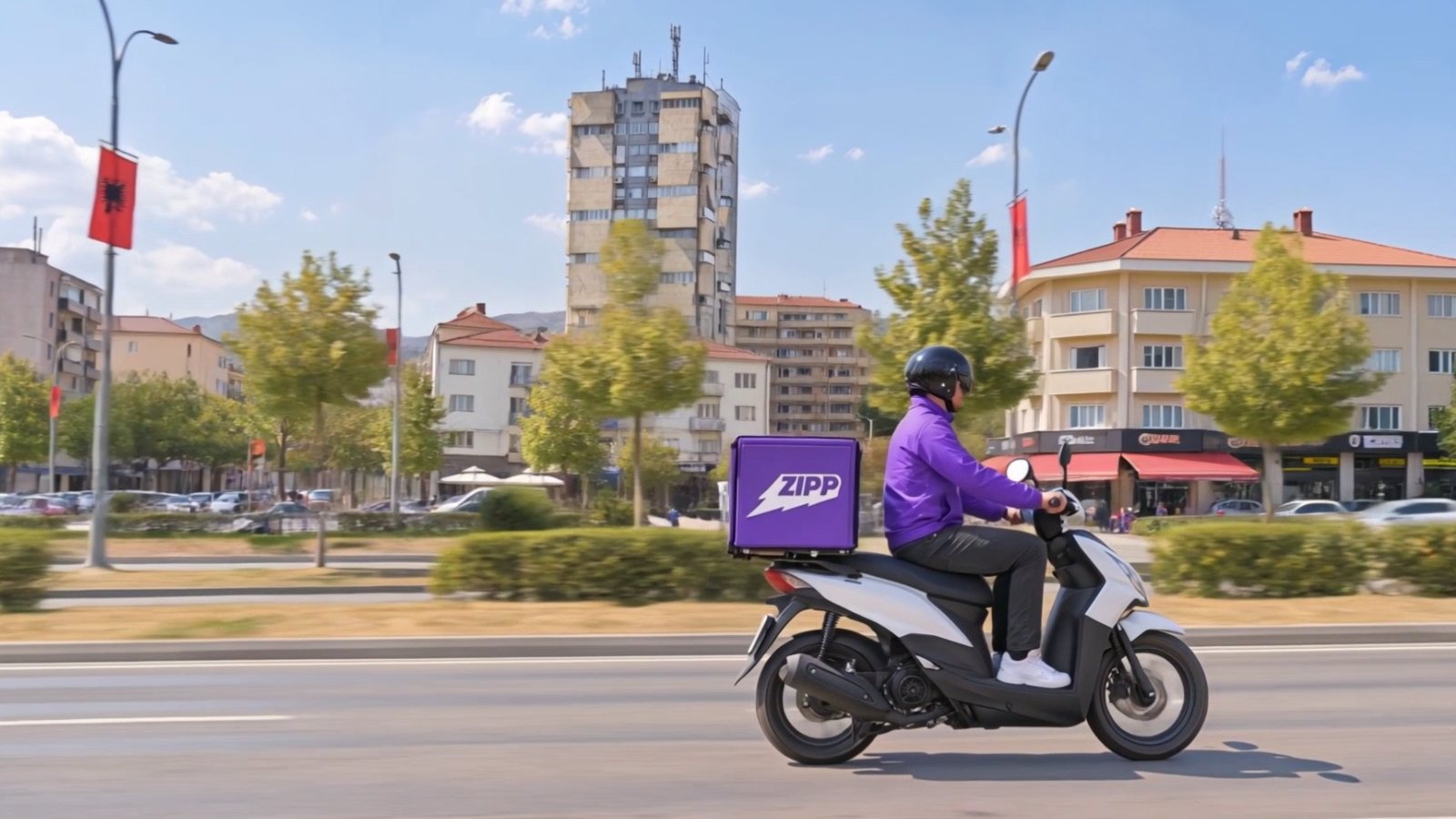 Korrier i Zipp me skuter në bulevardin e Gjilanit